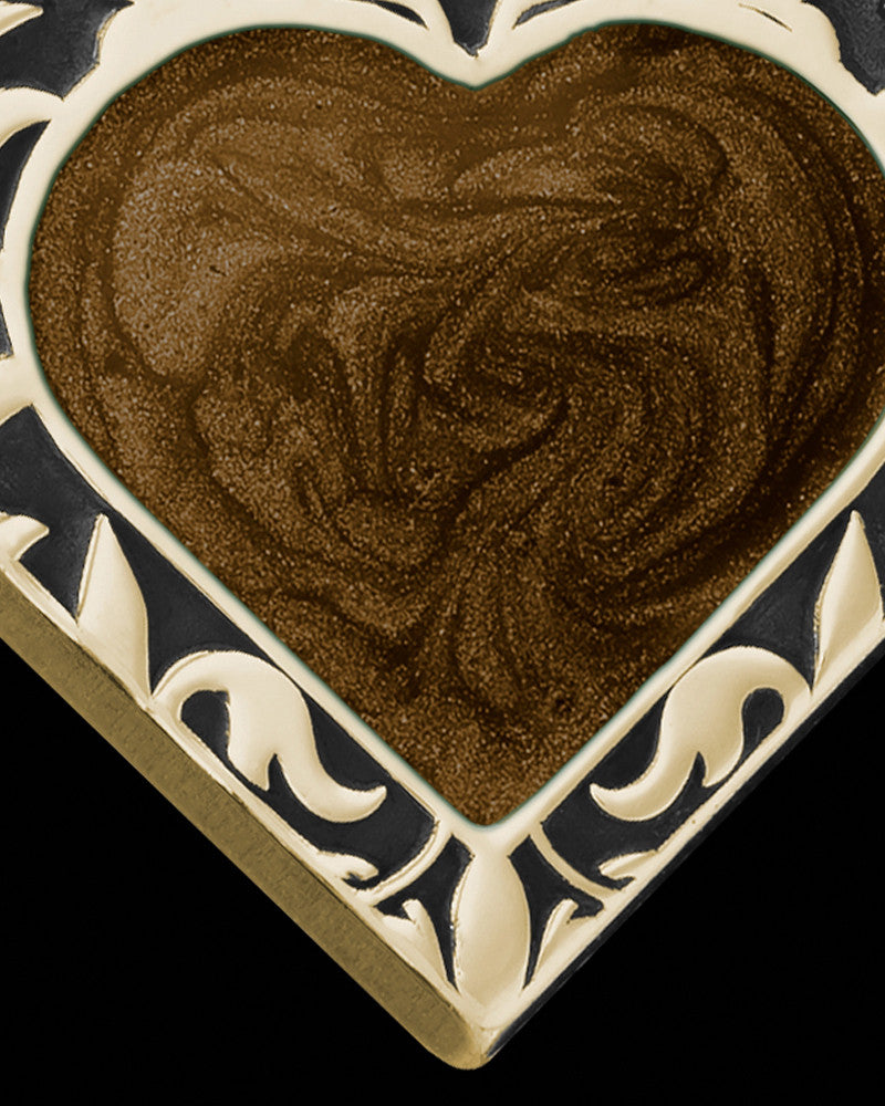 Solid 14K Gold Burning Heart with Coffee Ash Jewelry