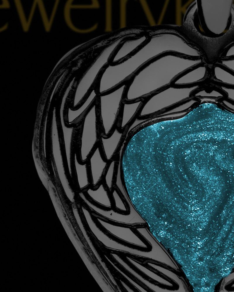 Heart In Flight Black Finish with Teal Ash Jewelry