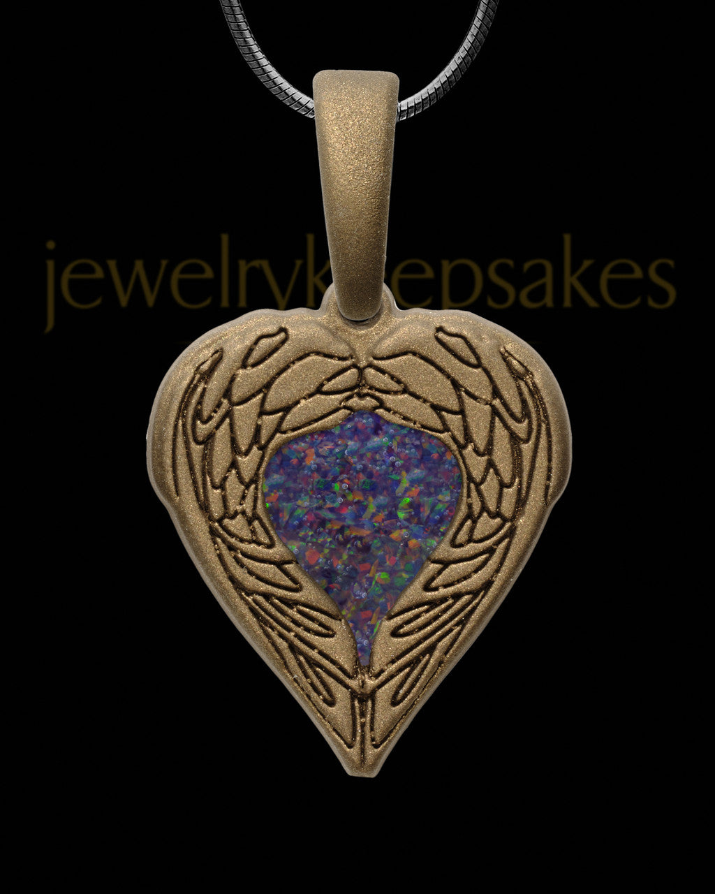 Heart In Flight Bronze Finish with Black Blaze Opal Ash Jewelry