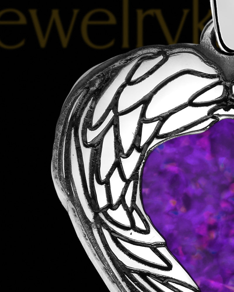 Solid 14K White Gold Heart In Flight with Orchid Pearl Opal Ash Jewelry