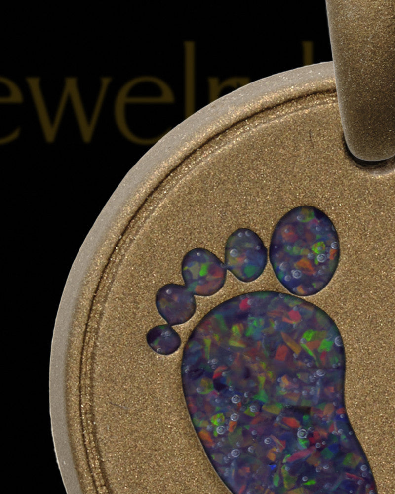 Tiny Toes Round Bronze Finish with Black Blaze Opal Ash Jewelry