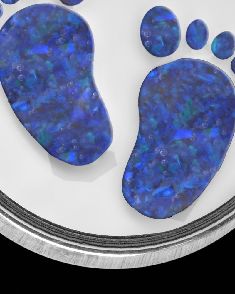 Solid 14K White Gold Tiny Toes Round with Ocean Tide Opal Ash Jewelry