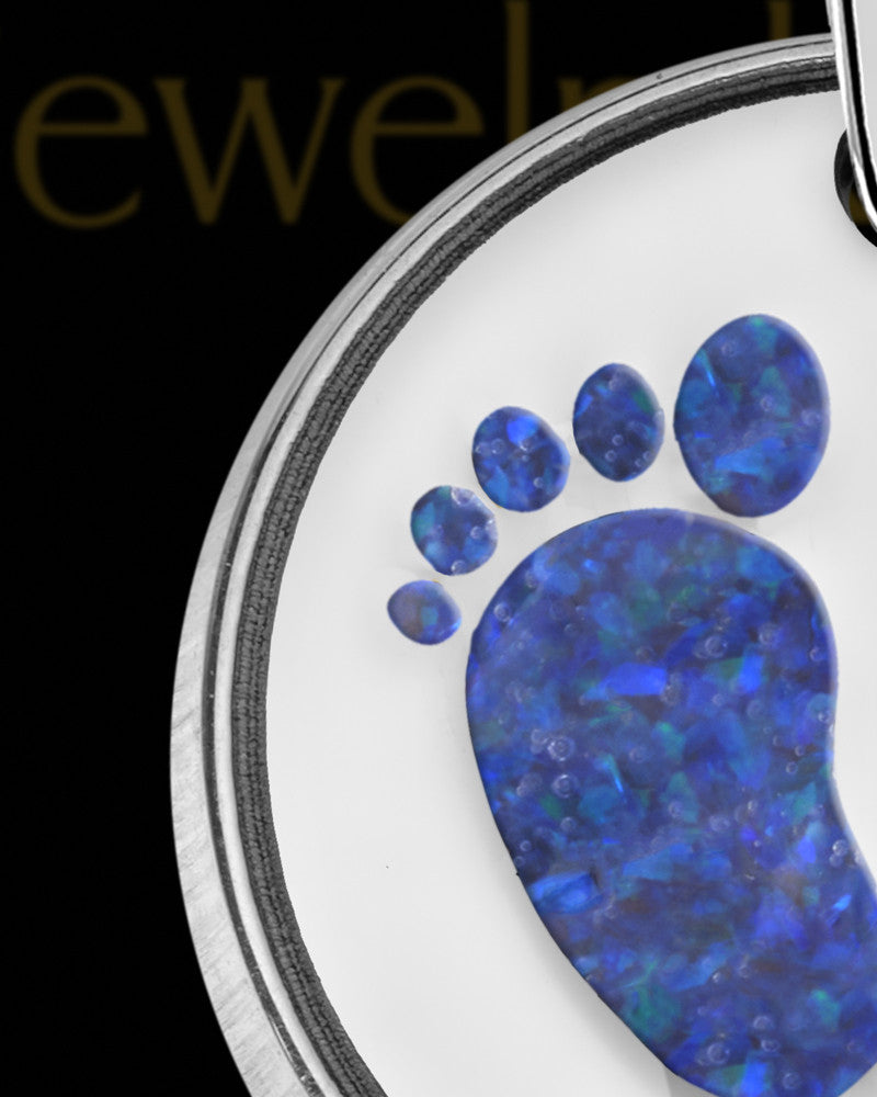 Solid 14K White Gold Tiny Toes Round with Ocean Tide Opal Ash Jewelry