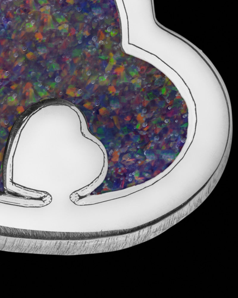 Solid 14K White Gold Heart Within with Black Blaze Opal Ash Jewelry