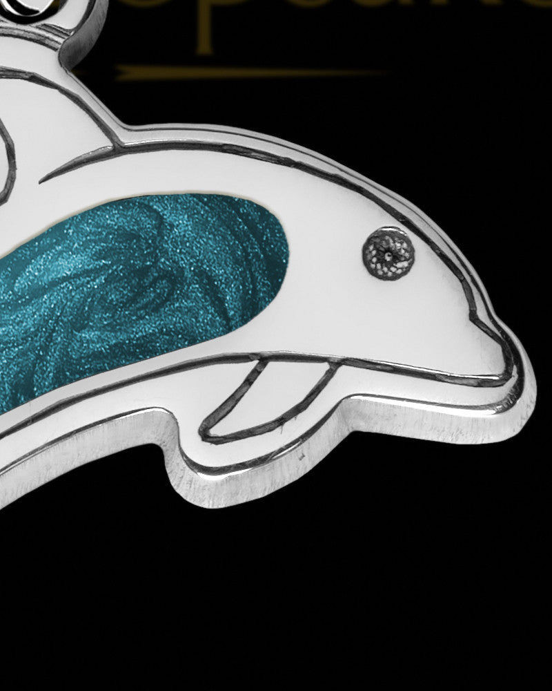 Solid 14K White Gold Dainty Dolphin with Teal Ash Jewelry
