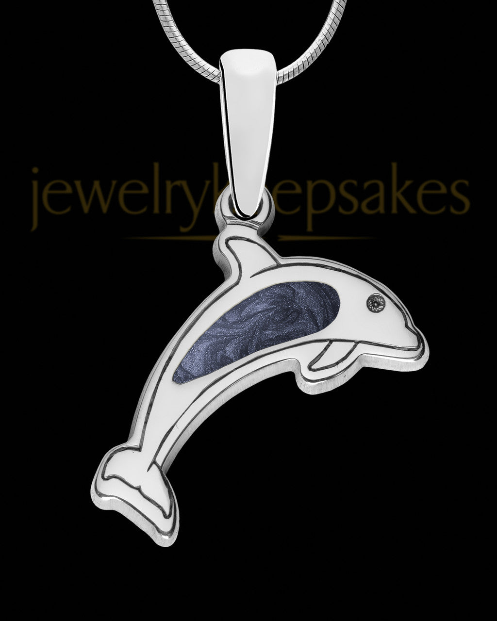 Solid 14K White Gold Dainty Dolphin with Graphite Ash Jewelry