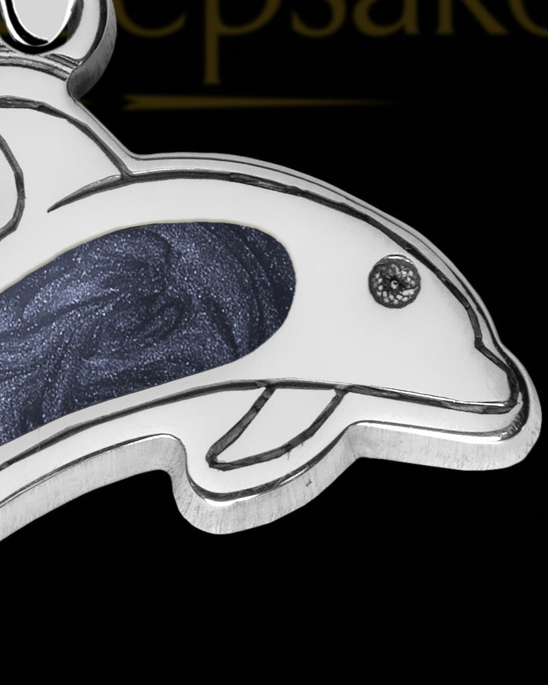Solid 14K White Gold Dainty Dolphin with Graphite Ash Jewelry