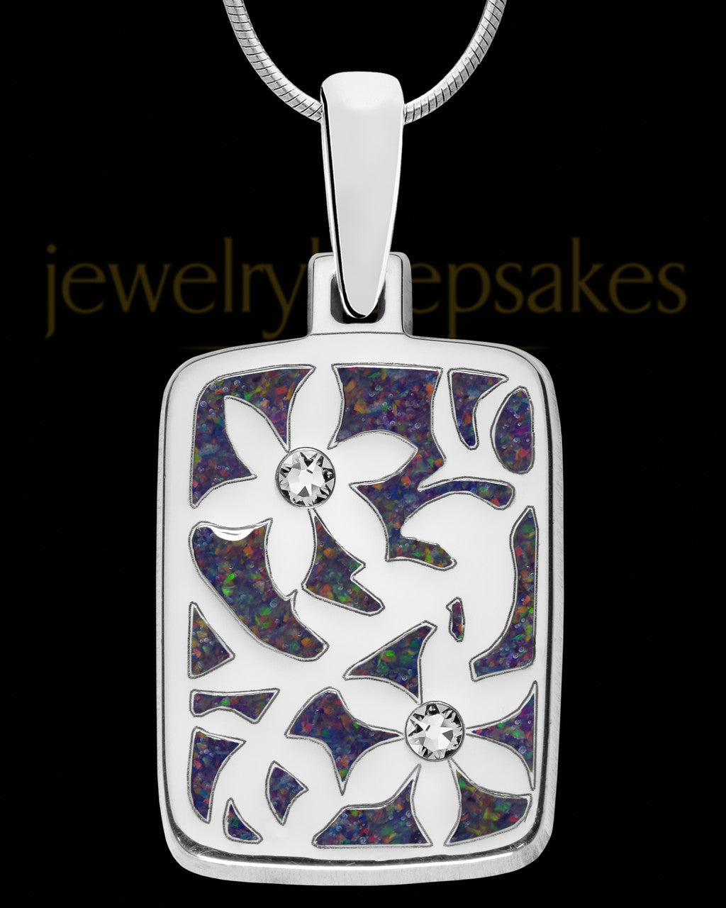 Solid 14K White Gold Shimmering Sands Rectangle Ash Jewelry
