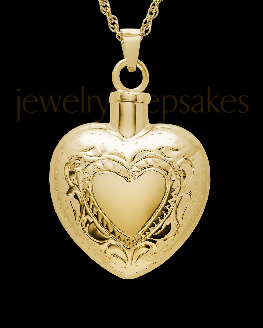 Cremation Remains Jewelry Etched Double Gold Plated Heart