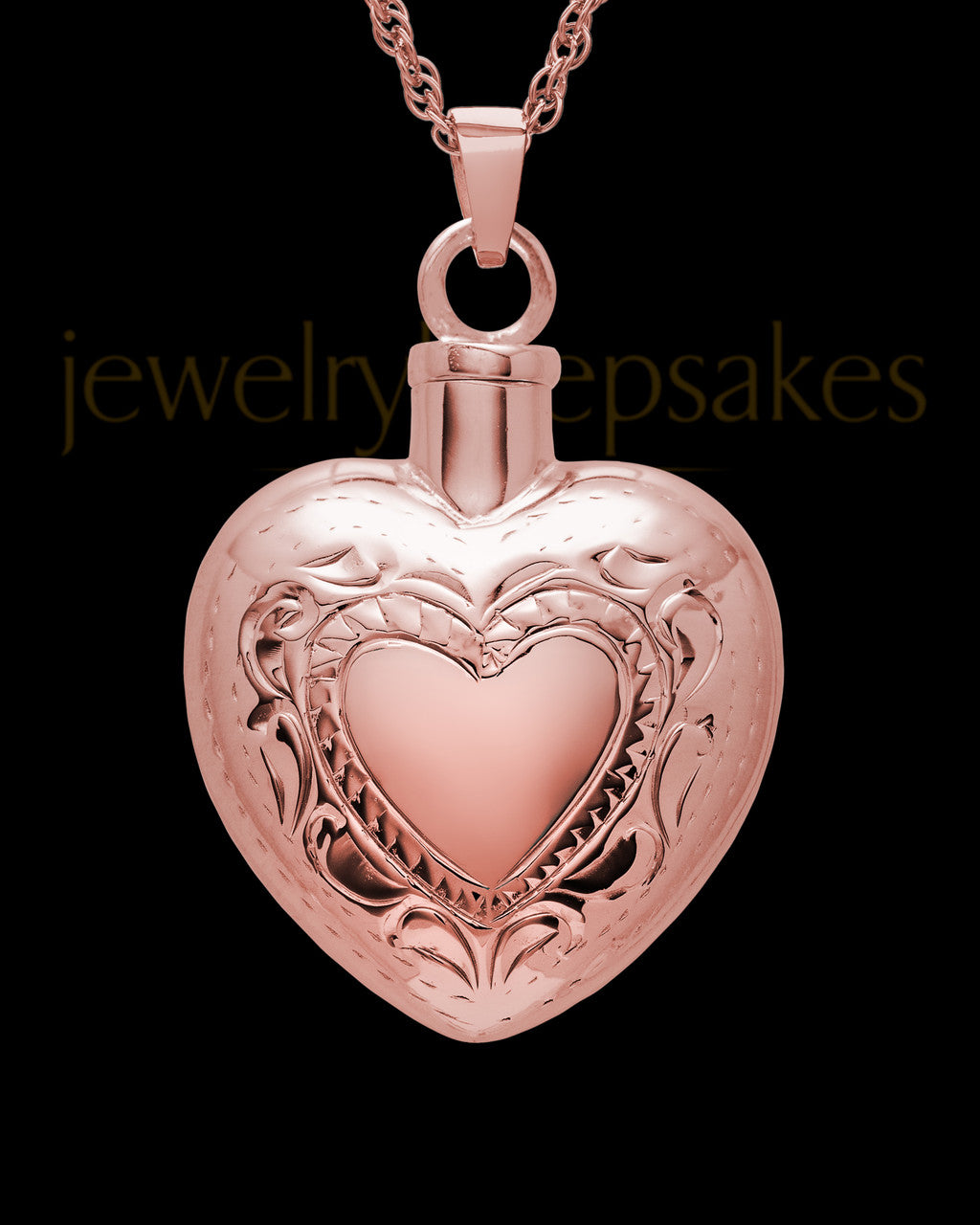 Cremation Remains Jewelry Etched Double 14k Rose Gold Heart