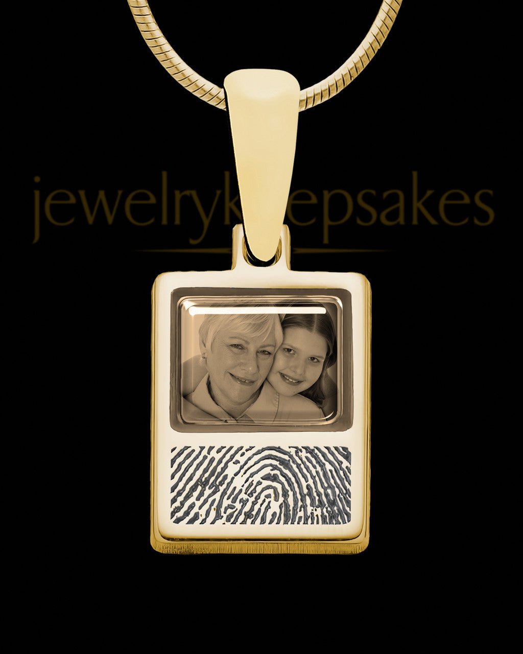 14K Gold Photo Rectangle Thumbprint Pendant