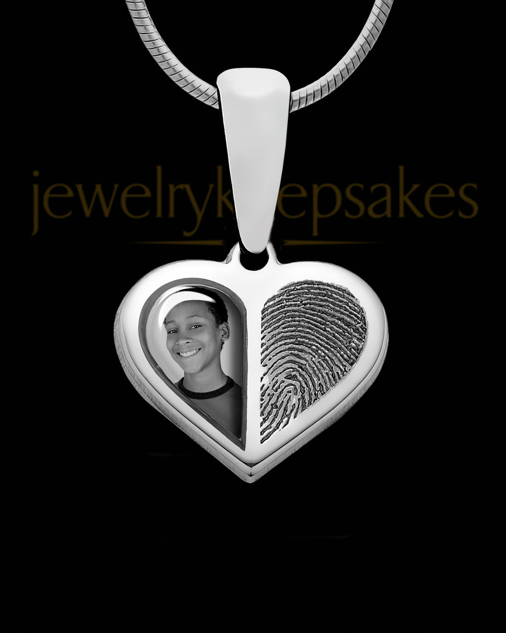 Sterling Silver Photo Split Heart Thumbprint Pendant