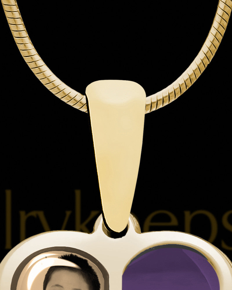 14K Gold Photo Split Heart with Orchid Ash Jewelry