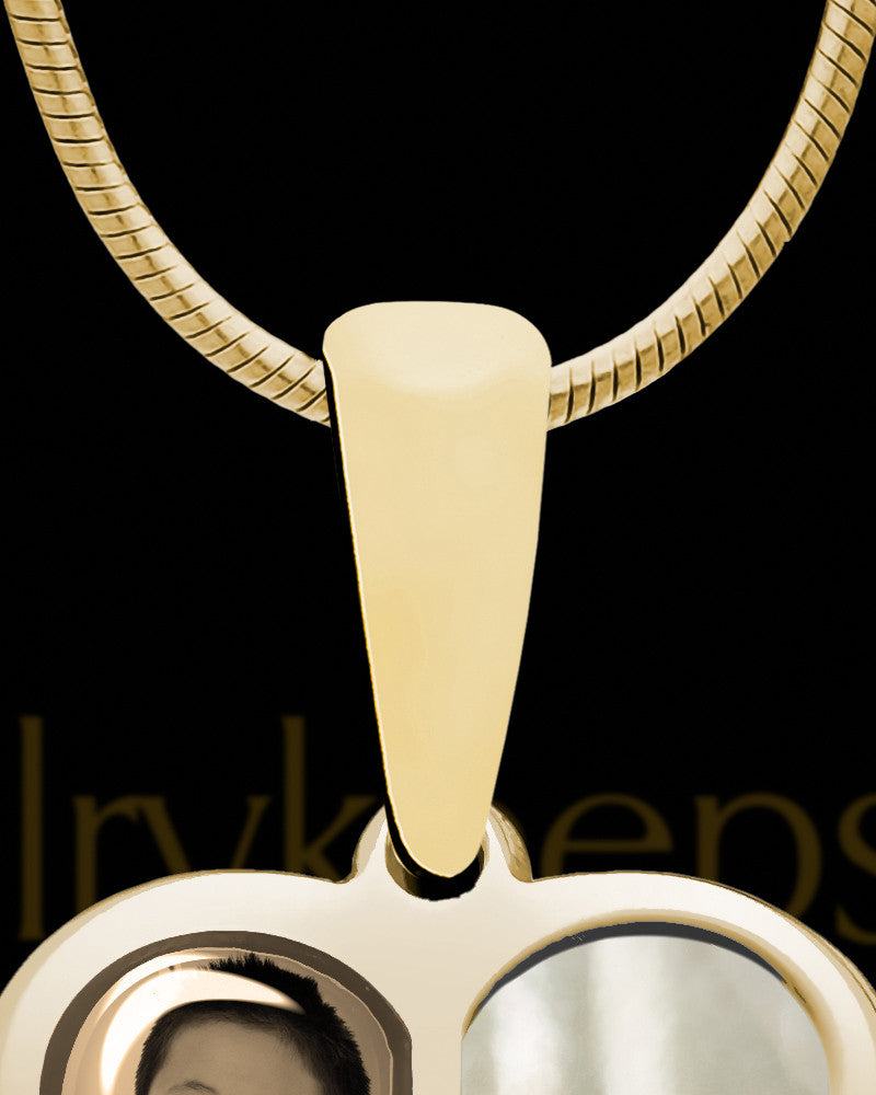 14K Gold Photo Split Heart with Flaxen Ash Jewelry