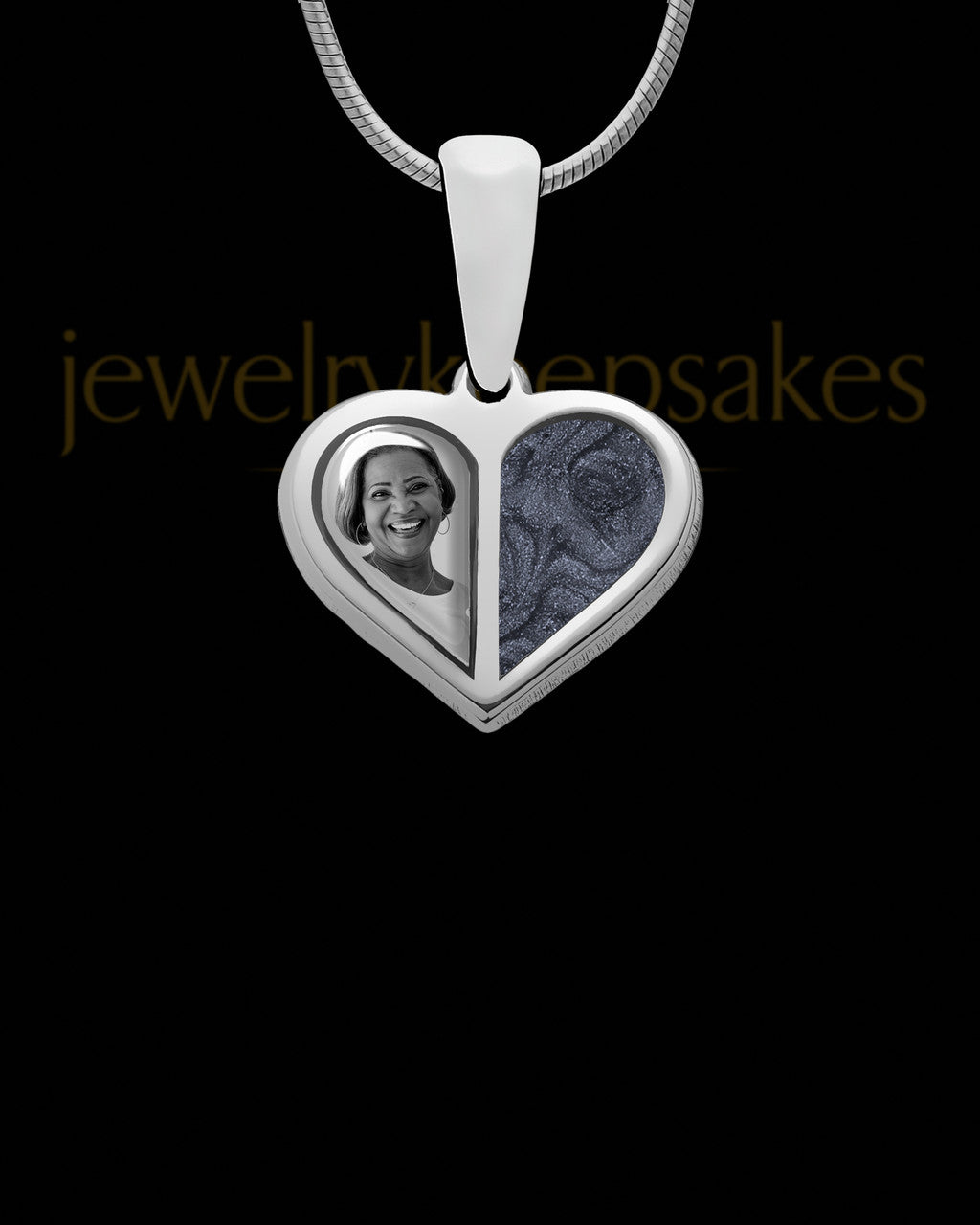 Sterling Silver Photo Split Heart with Graphite Ash Jewelry