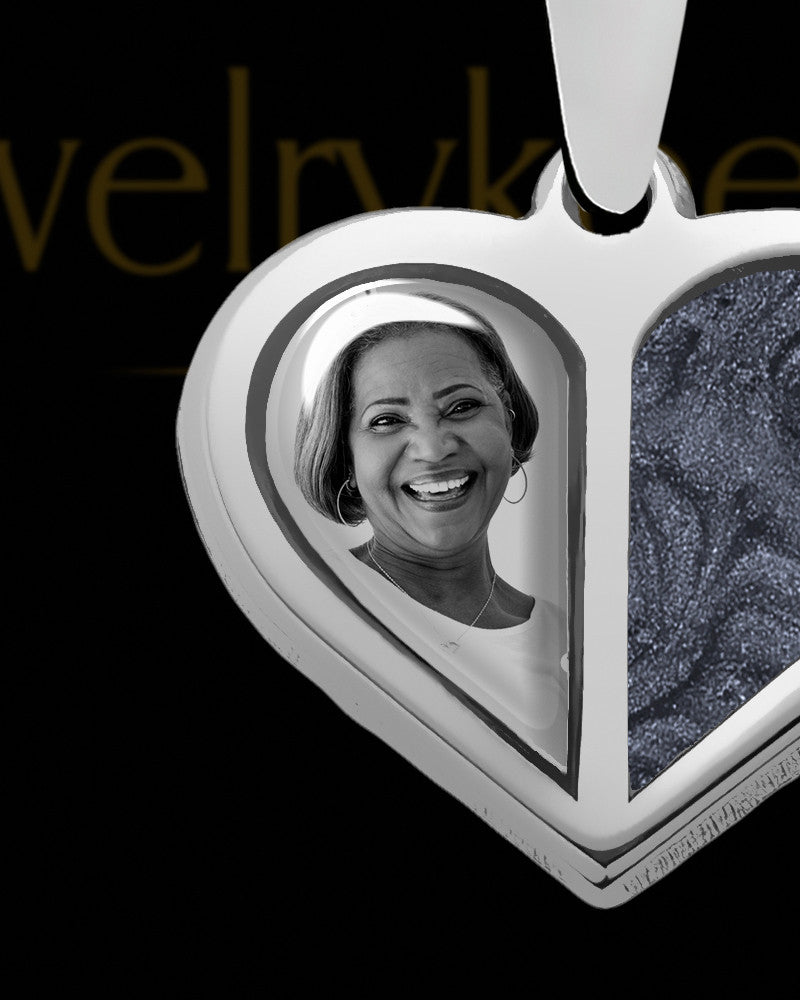 Sterling Silver Photo Split Heart with Graphite Ash Jewelry