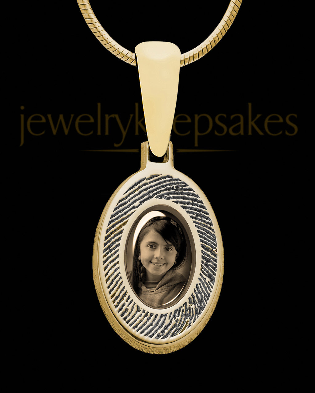 14K Gold Photo Oval Thumbprint Pendant