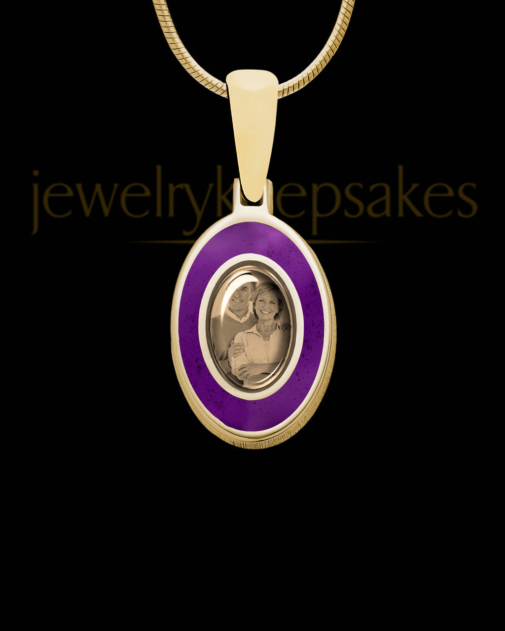 14K Gold Photo Oval with Cabernet Ash Jewelry
