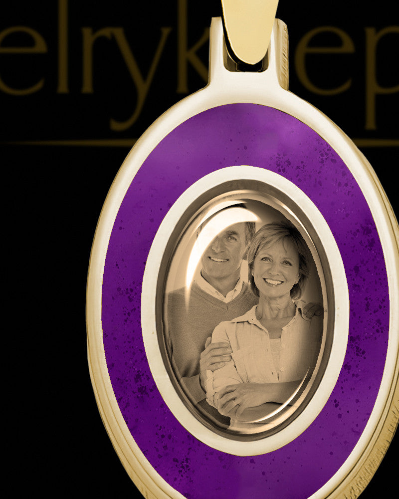 14K Gold Photo Oval with Cabernet Ash Jewelry