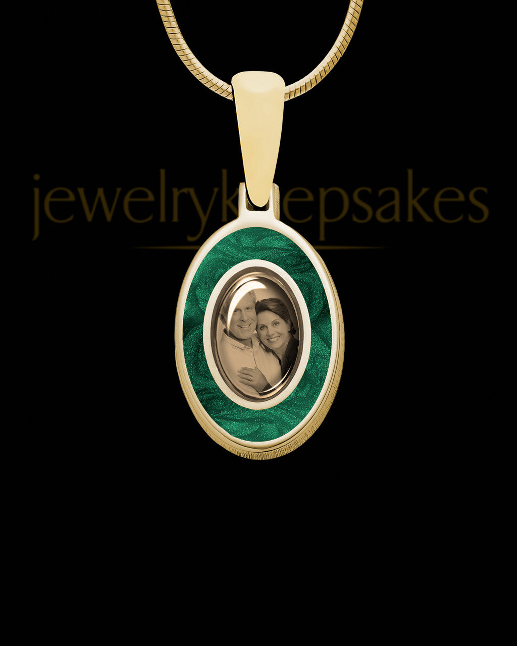 14K Gold Photo Oval with Olive Ash Jewelry