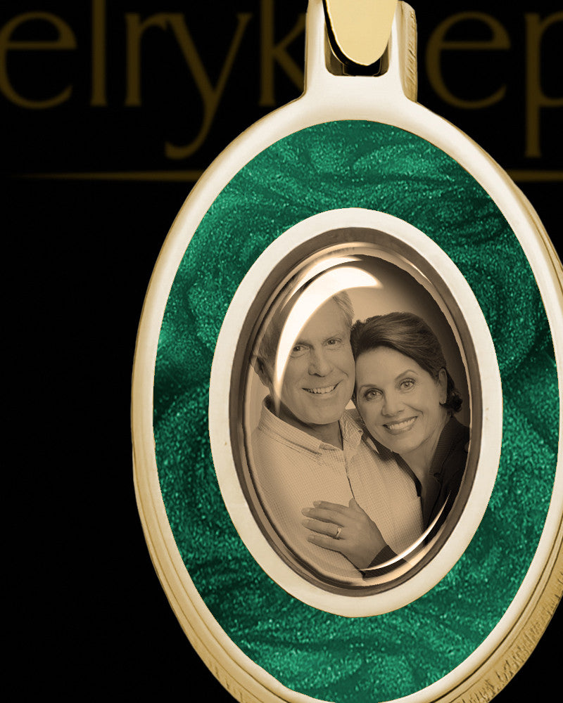14K Gold Photo Oval with Olive Ash Jewelry