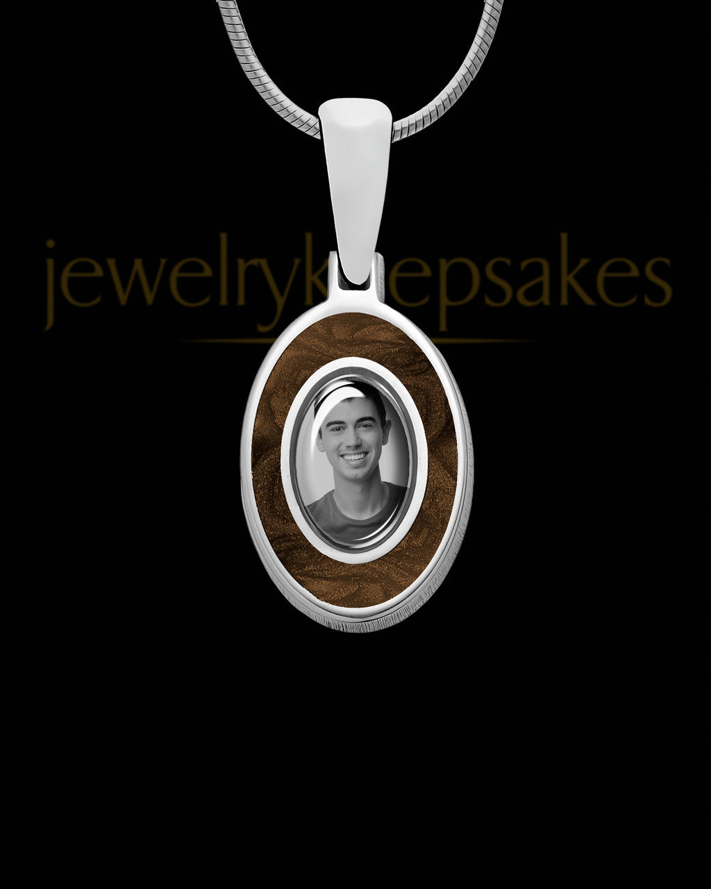 Sterling Silver Photo Oval with Espresso Ash Jewelry
