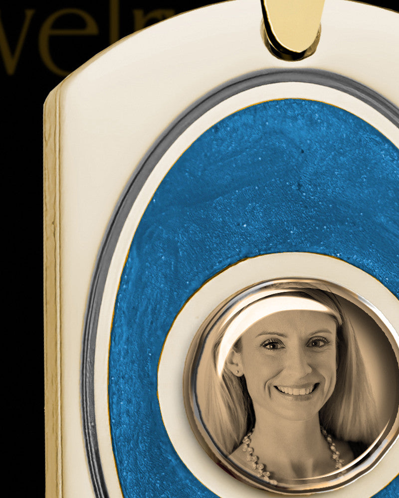 14K Gold Photo Dog Tag with Indigo Ash Jewelry