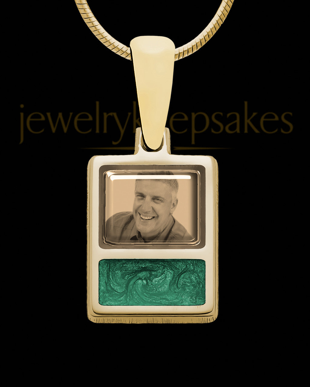 14K Gold Photo Rectangle with Olive Ash Jewelry