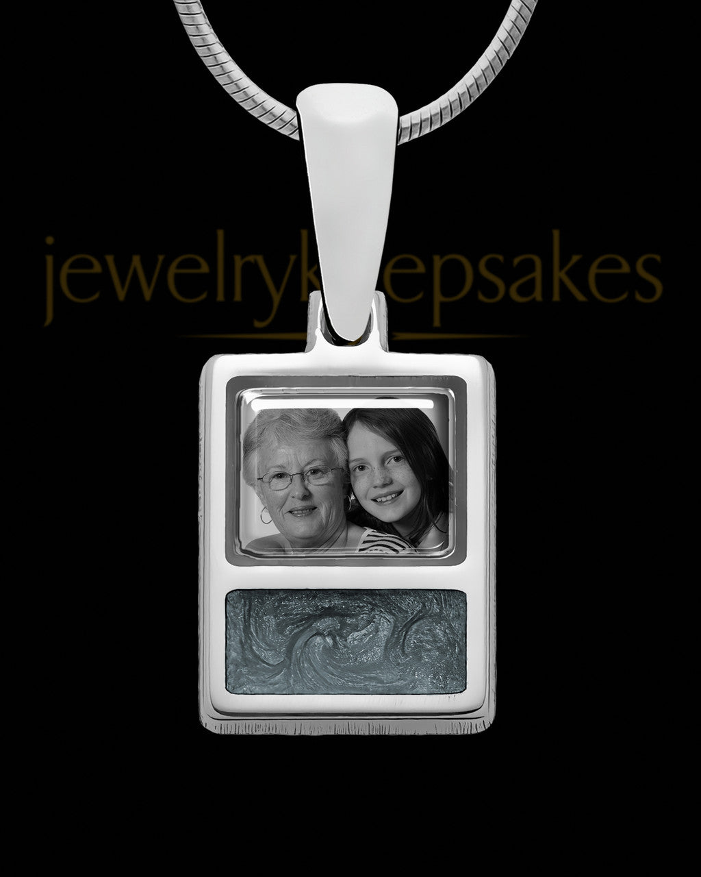Sterling Silver Photo Rectangle with Graphite Ash Jewelry