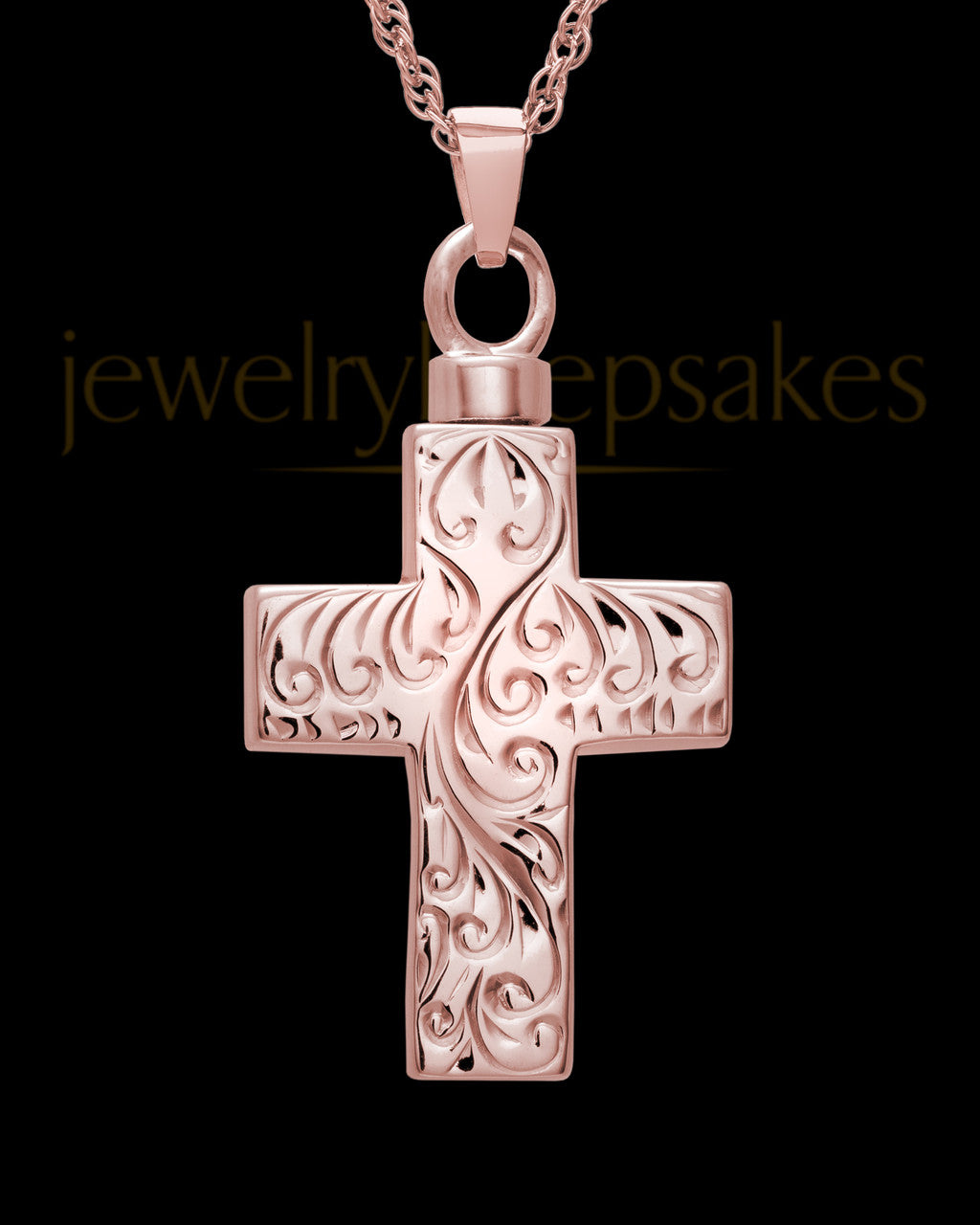 Memorial Pendant Urn Etched Cross - 14k Rose Gold-Large