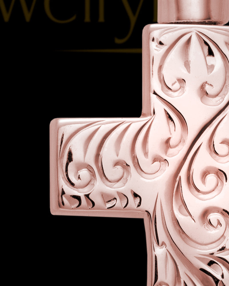 Memorial Pendant Urn Etched Cross - 14k Rose Gold-Large