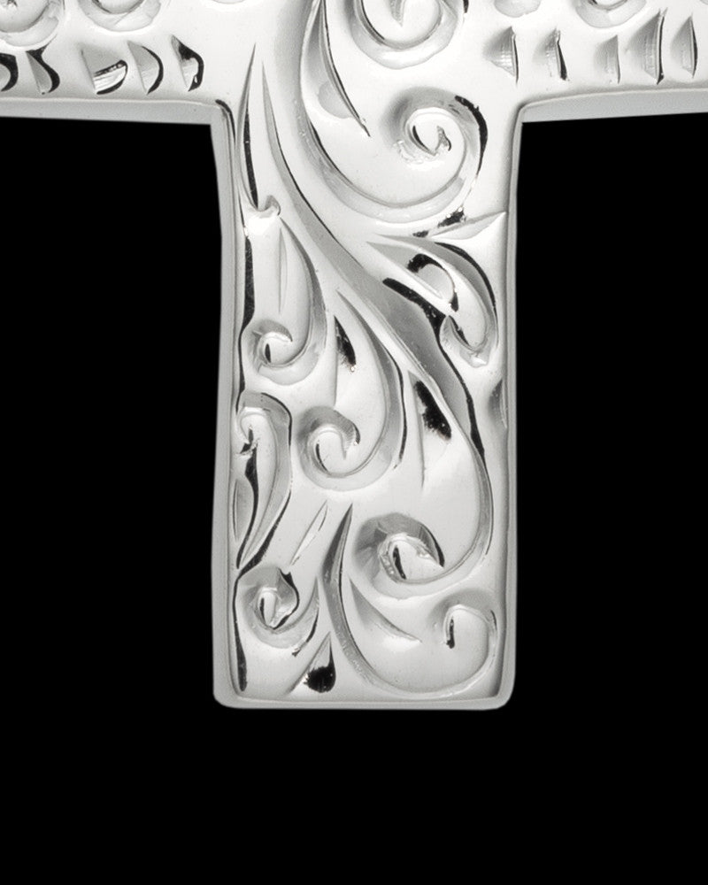 Memorial Pendant Etched Cross - Sterling Silver-Large