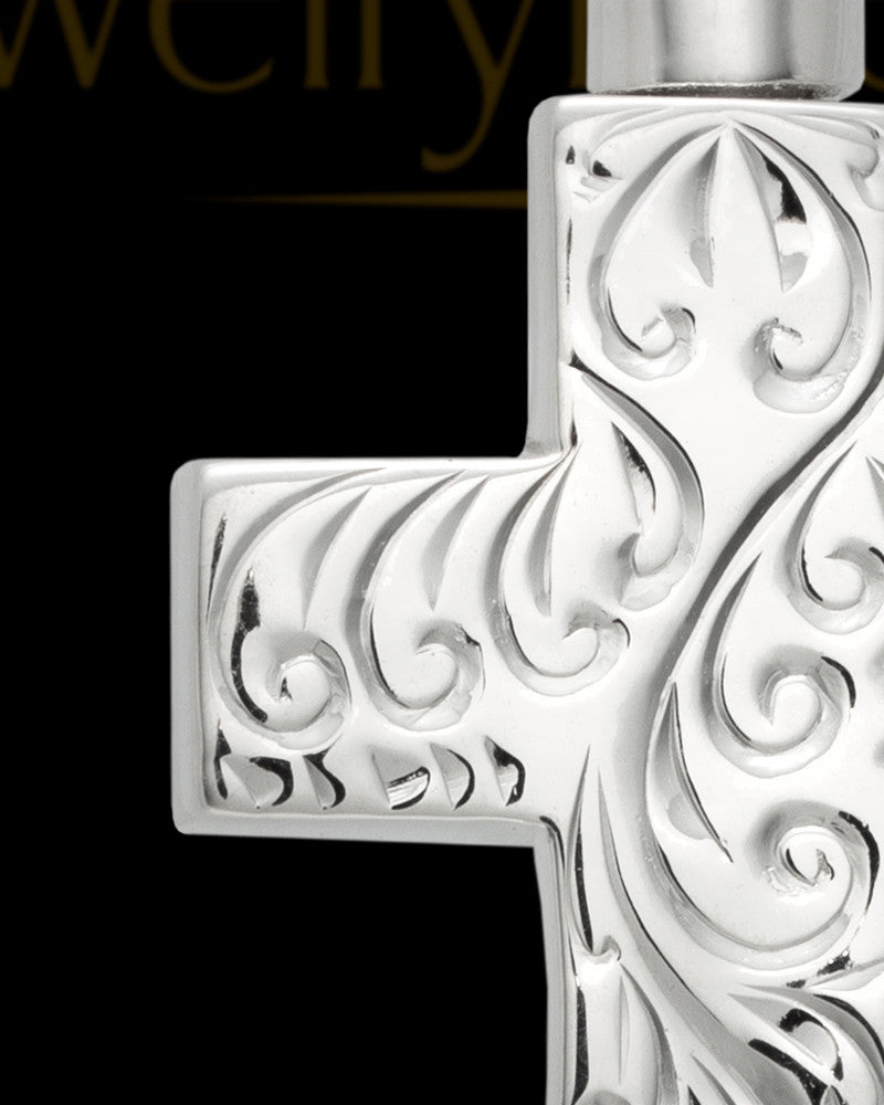 Memorial Pendant Etched Cross - 14k White Gold-Large