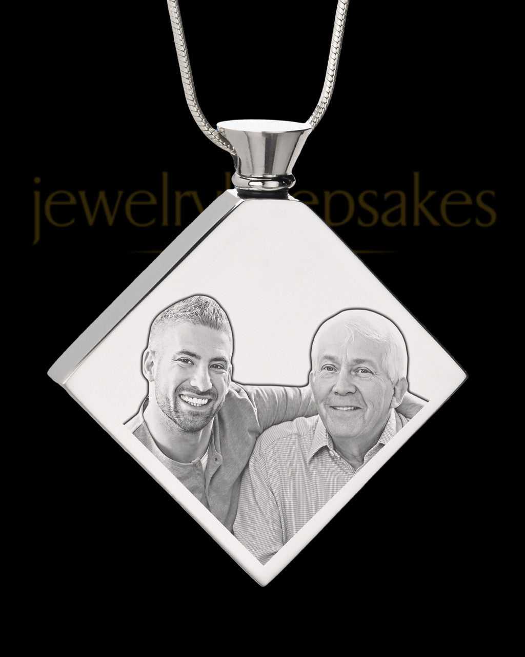 Photo Engraved Diamond Cremation Pendant In Stainless Steel