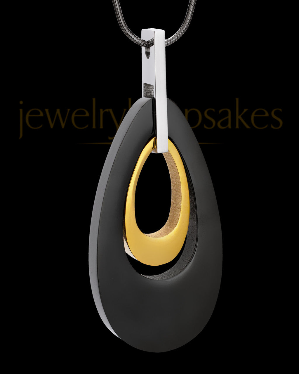 Stainless Elegant Gold Black Teardrop Cremation Keepsake
