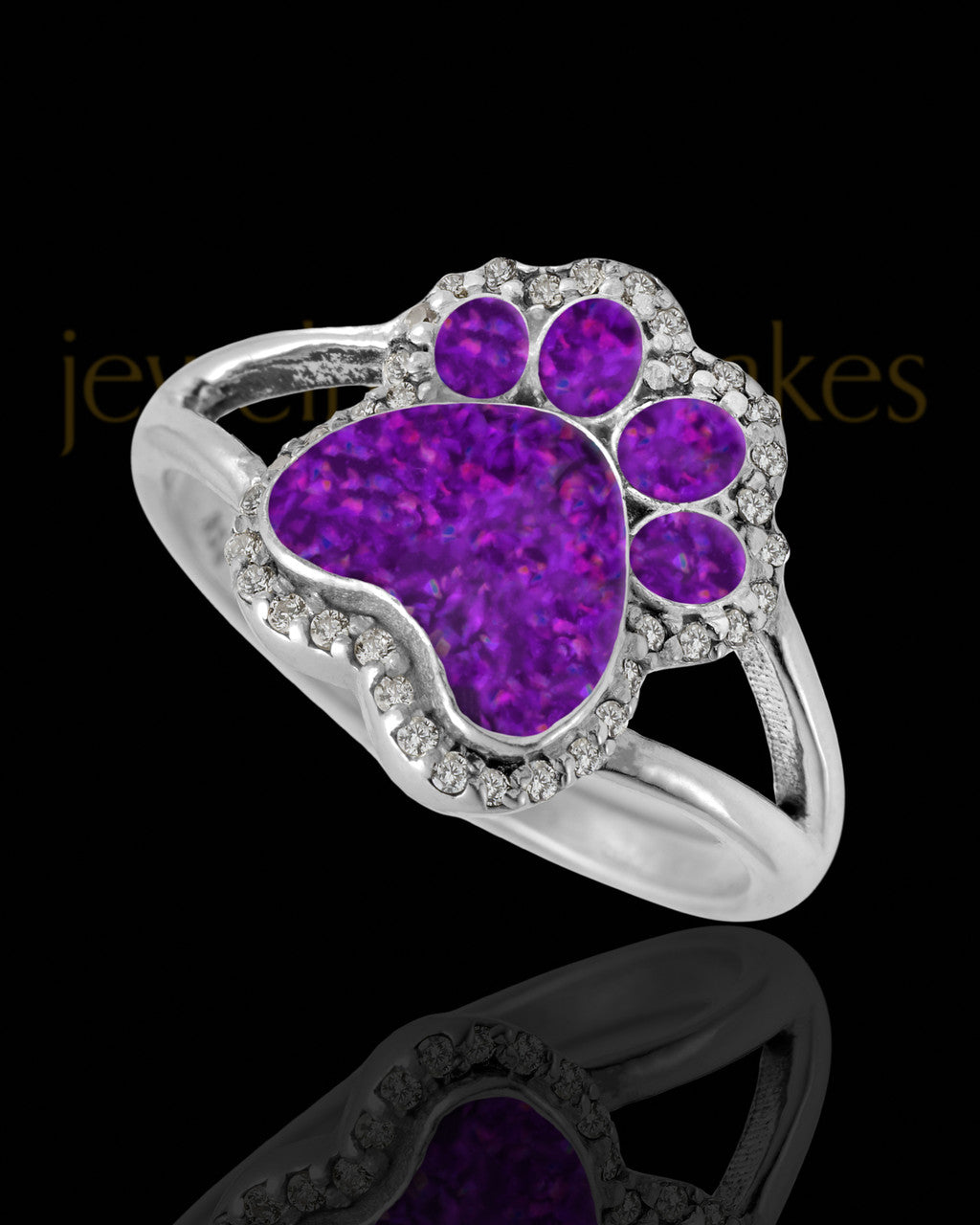 Ladies My Best Friend Paw Print  Orchid Pearl Opal Silver Ash Ring