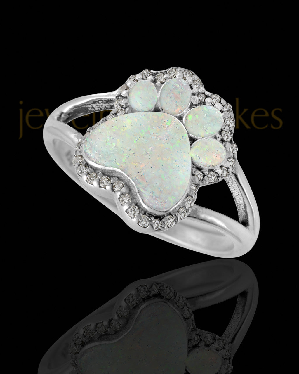 Ladies My Best Friend Paw Print Crushed Linen Opal Silver Ash Ring