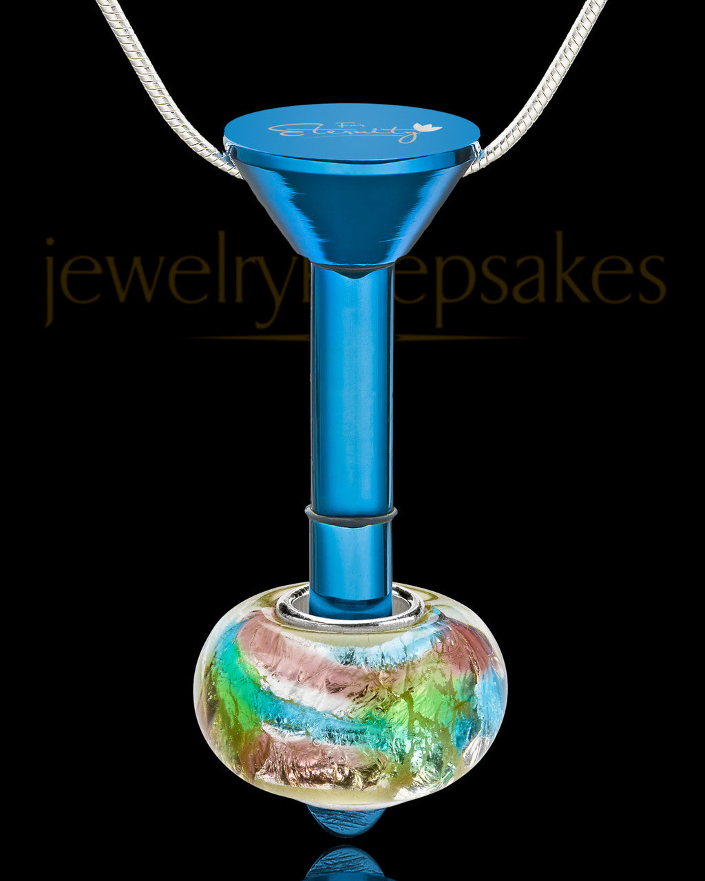 Blue Stainless Millenium Cremation Pendant with Flowing Waters Charm