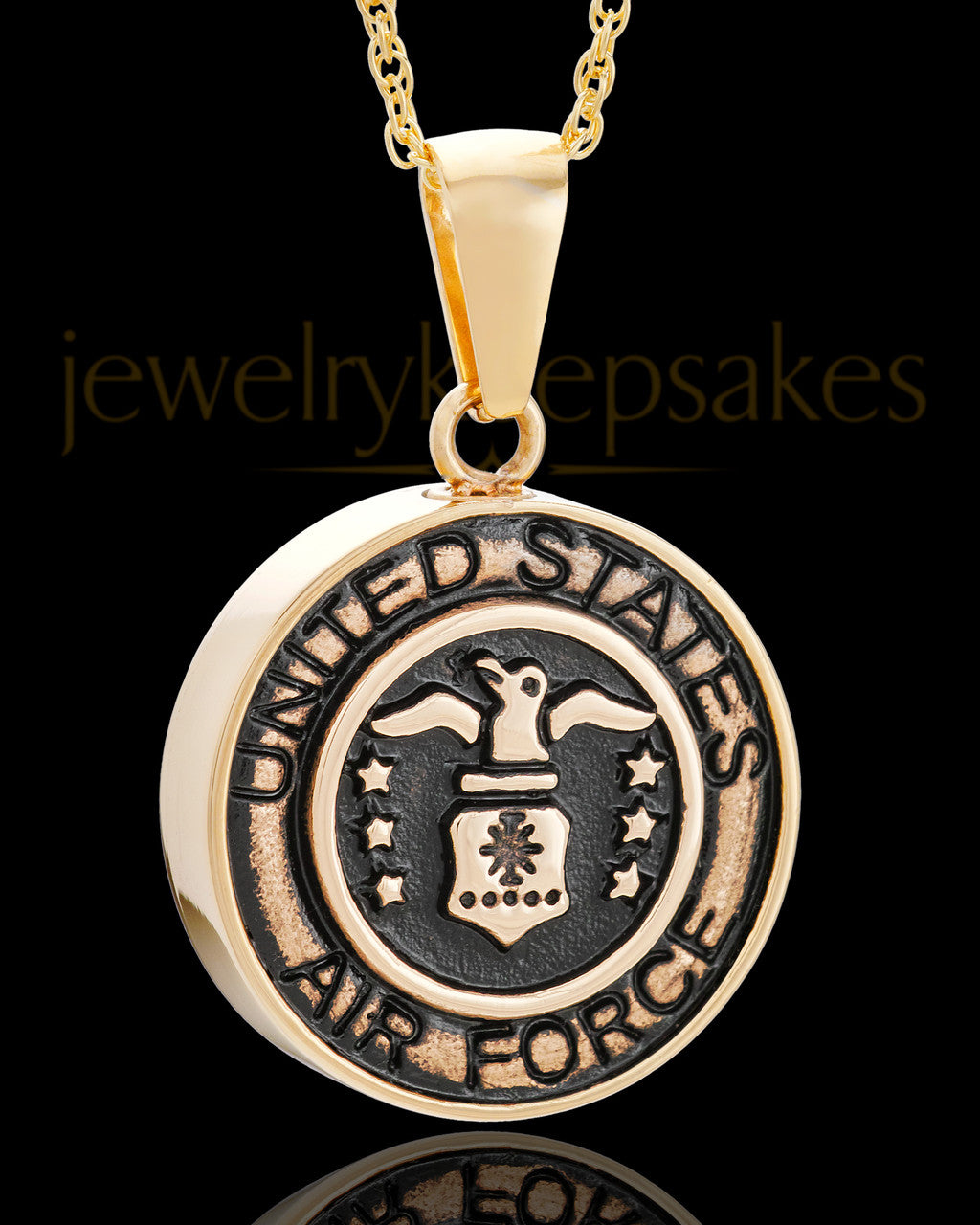 Gold Plated over Stainless Military Medallion-Air Force Urn Pendant