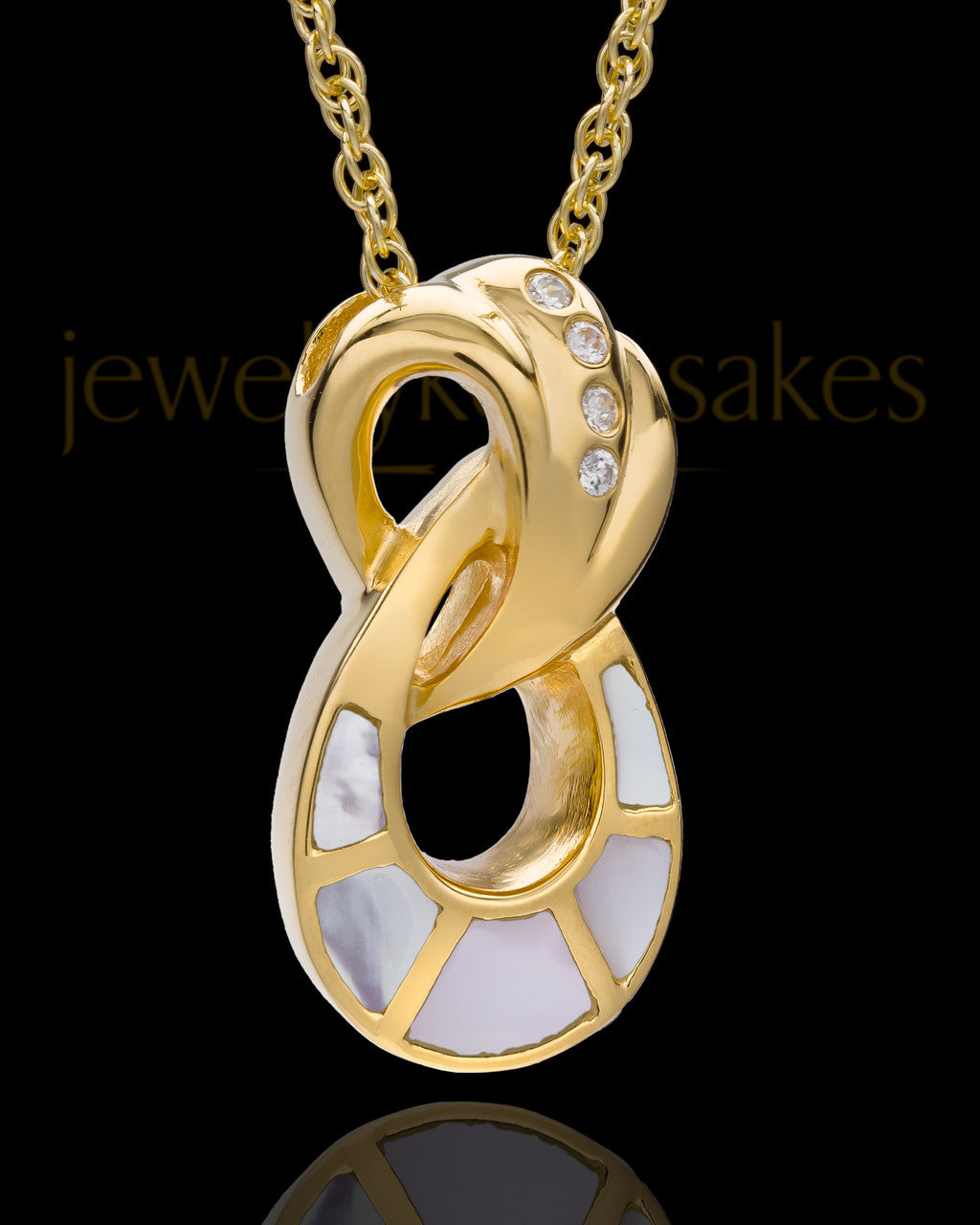 14K Gold Plated Infinity Urn - Swarovski Stones and Mother of Pearl
