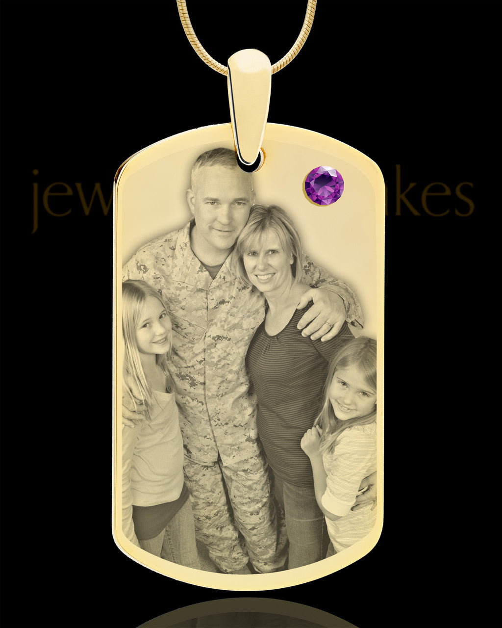 February Gold Dog Tag Photo Pendant