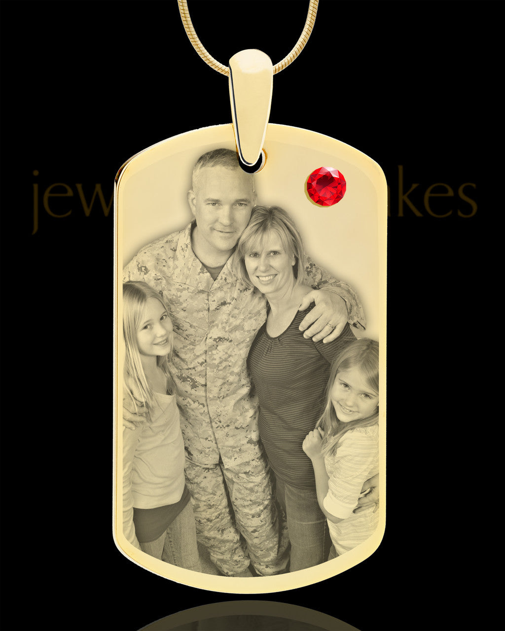 July Gold Dog Tag Photo Pendant