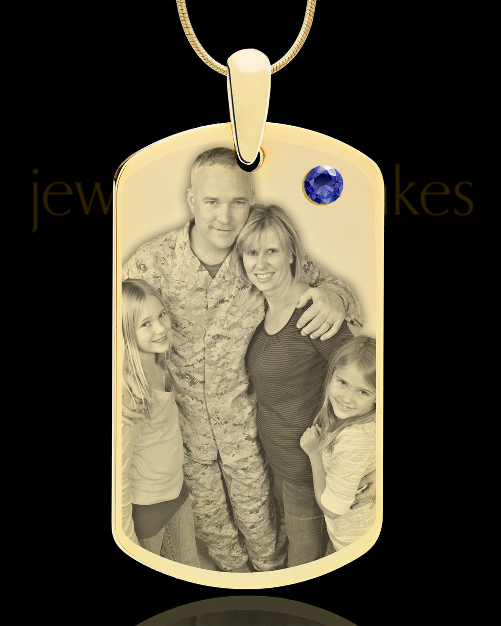 September Gold Dog Tag Photo Pendant