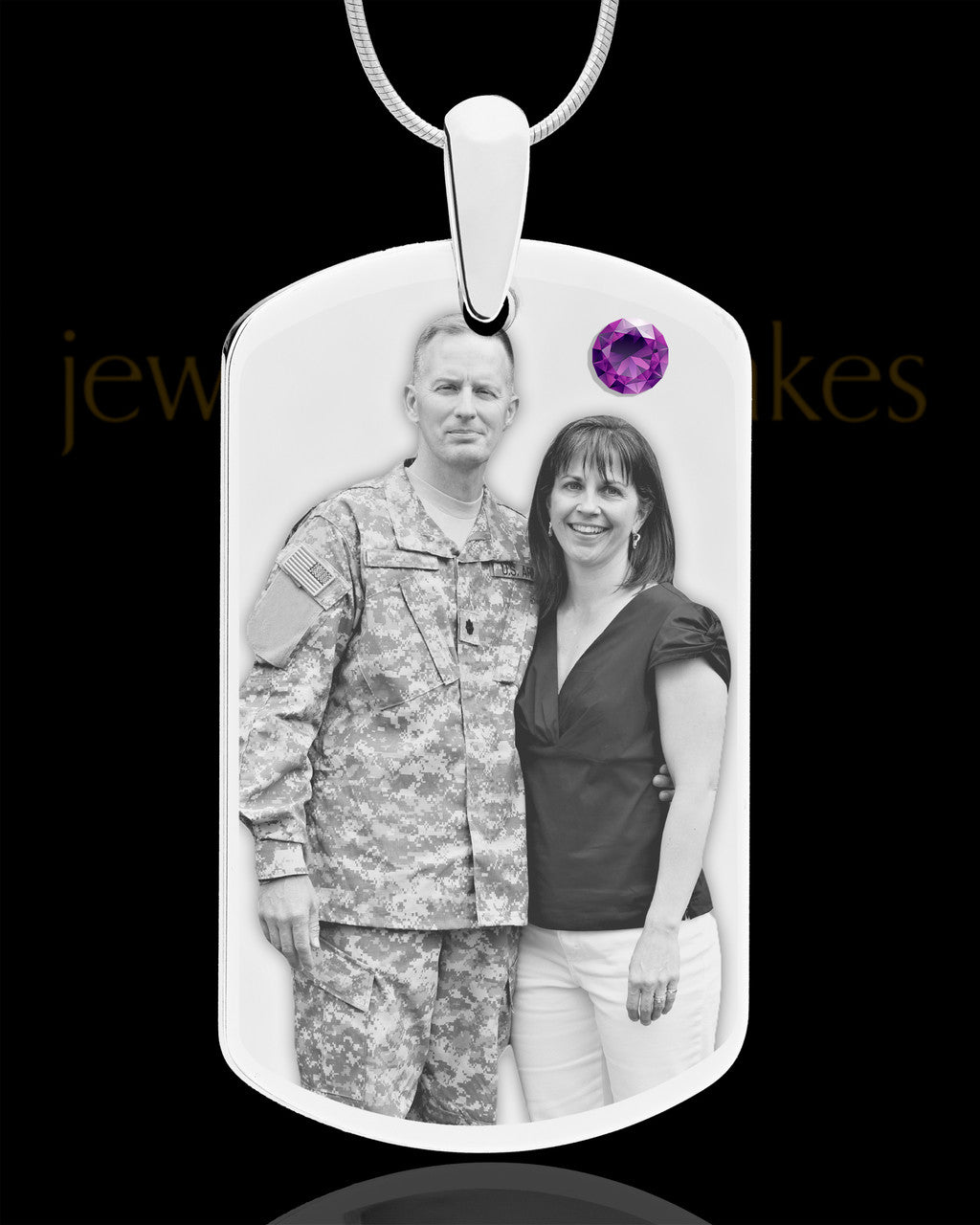 February Birthstone Dog Tag Stainless Photo Pendant