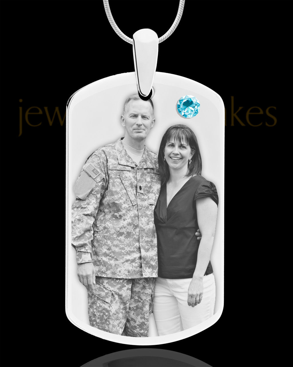 March Birthstone Dog Tag Stainless Photo Pendant