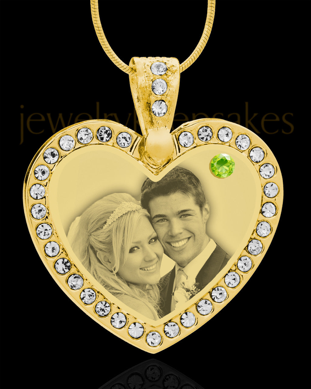 August Gold Gem Heart Birthstone Photo Engraved Pendant