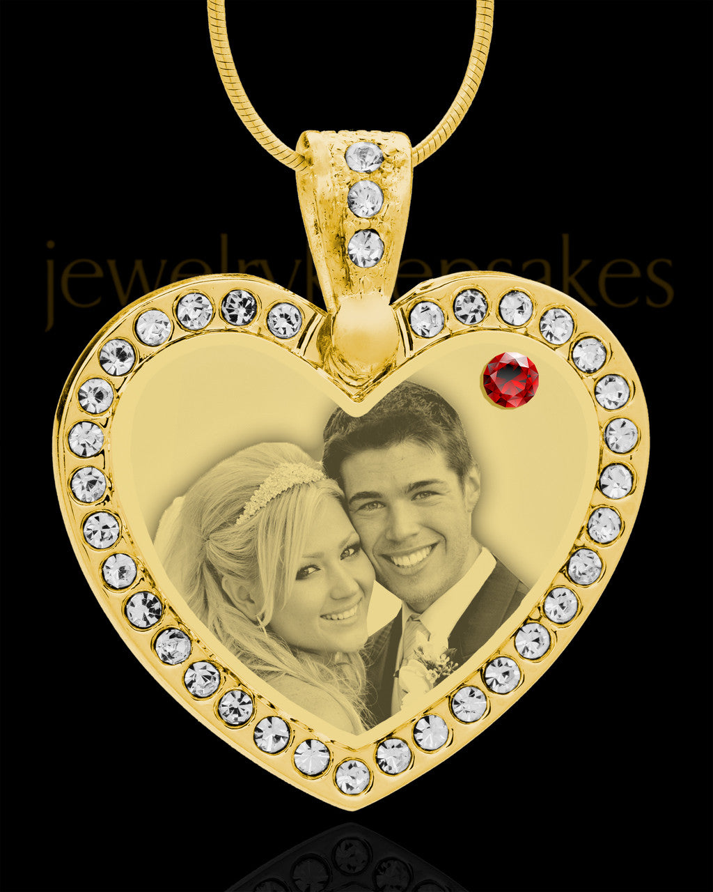 January Gold Gem Heart Birthstone Photo Engraved Pendant