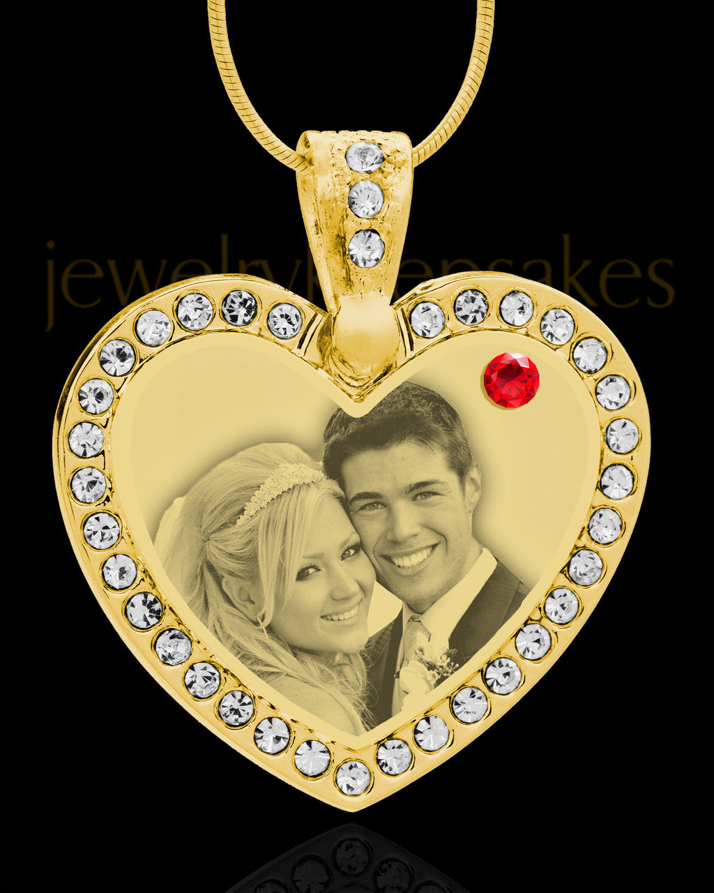 July Gold Gem Heart Birthstone Photo Engraved Pendant