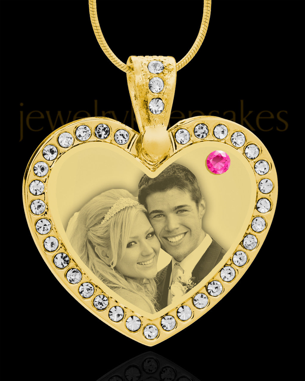 October Gold Gem Heart Birthstone Photo Engraved Pendant