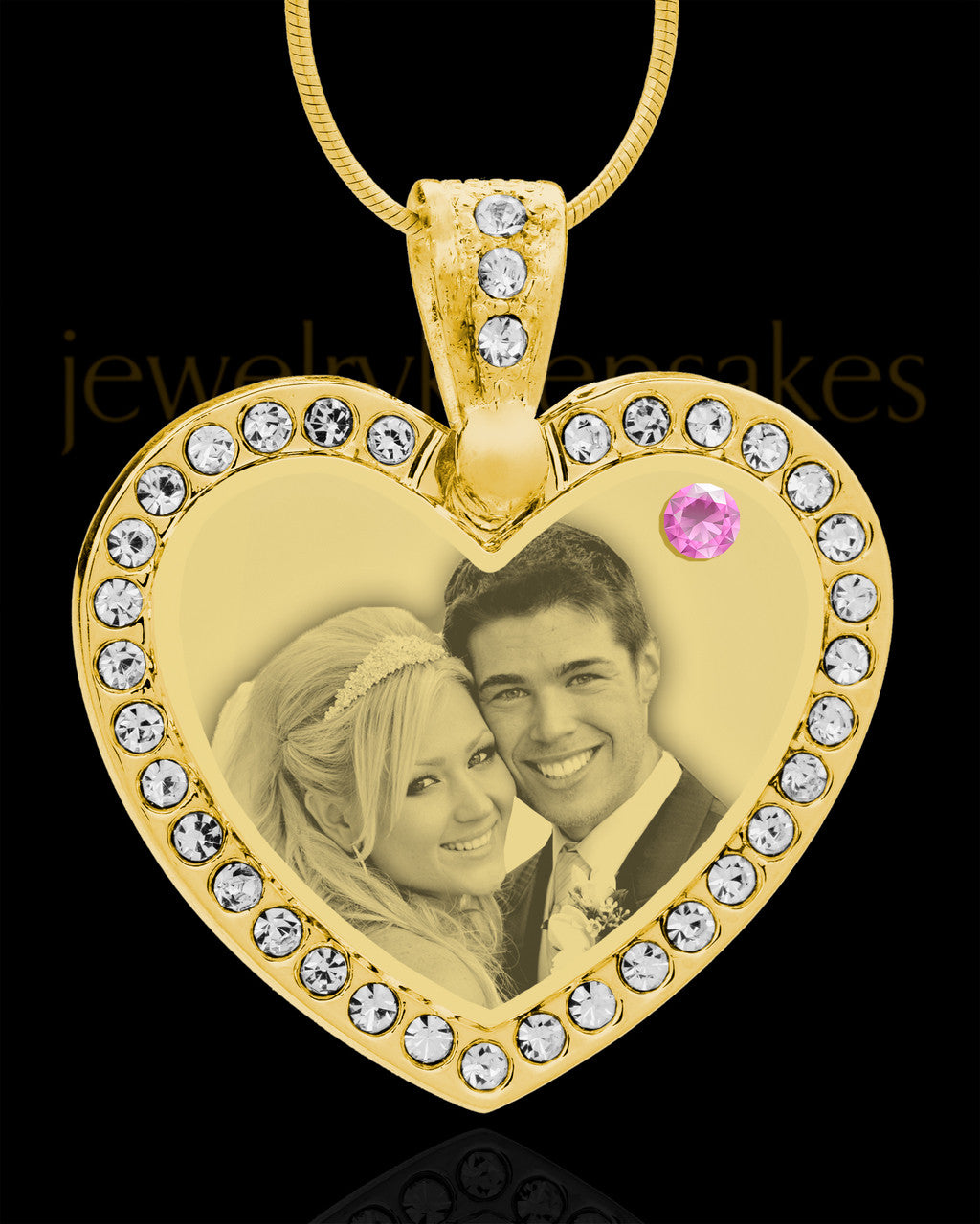June Gold Gem Heart Birthstone Photo Engraved Pendant